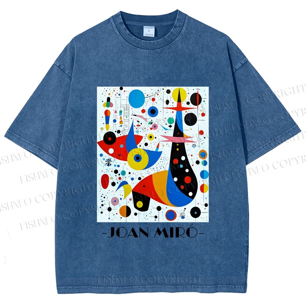 Unisex Joan Miro Birds Upside Down Printed Washed Tee