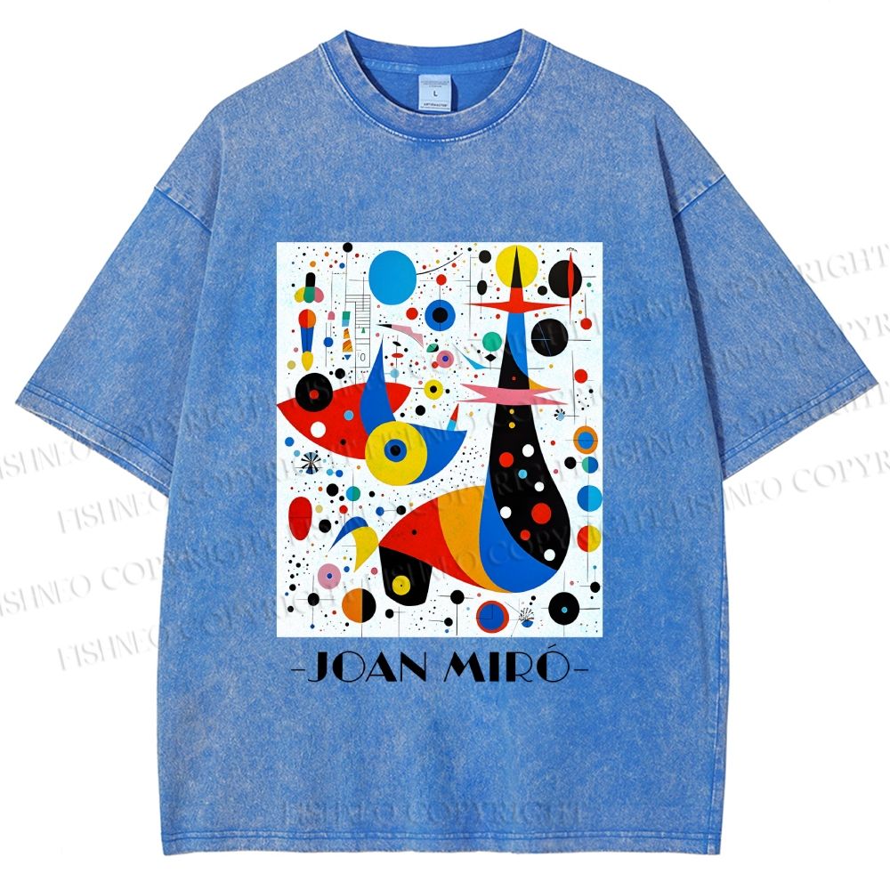 Unisex Joan Miro Birds Upside Down Printed Washed Tee