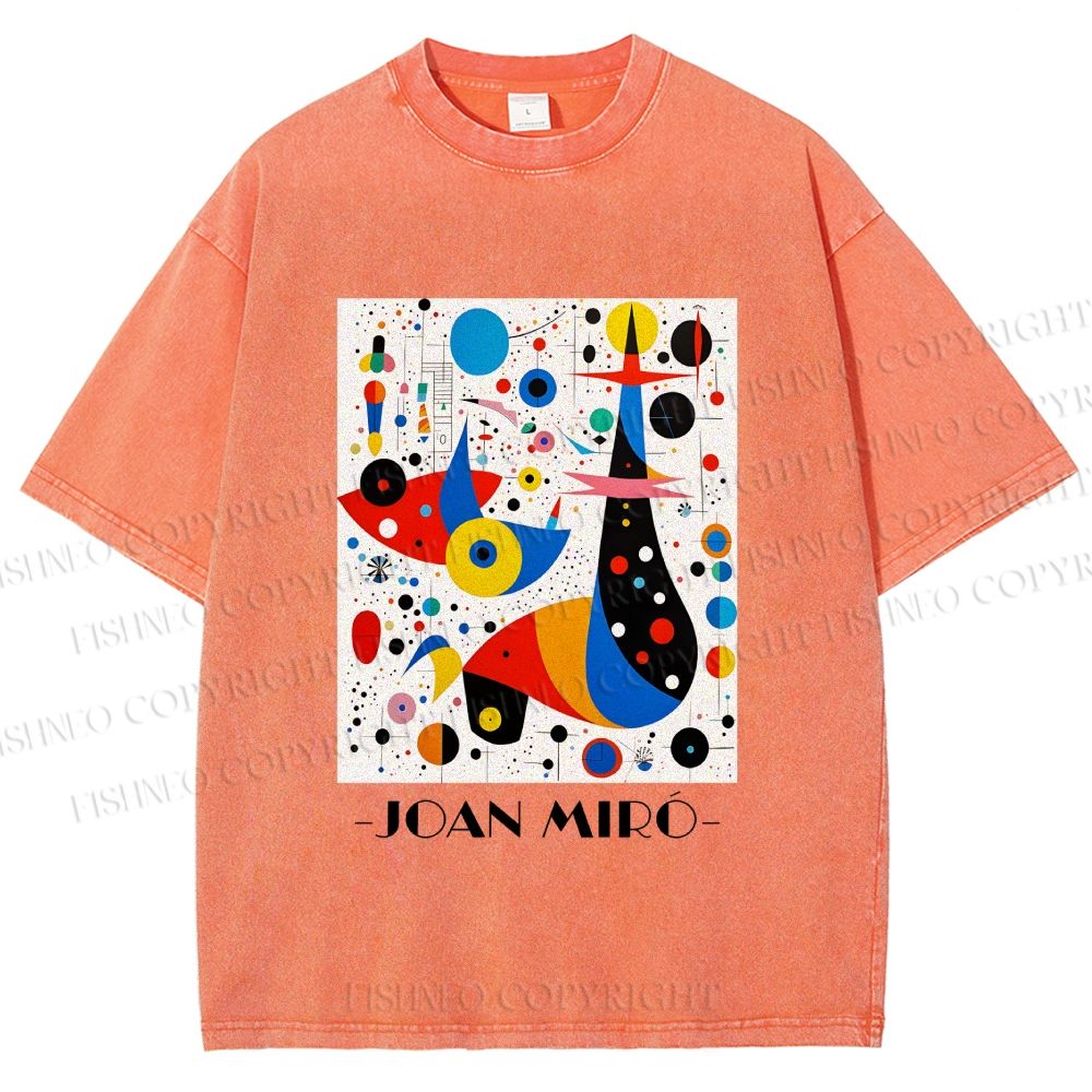 Unisex Joan Miro Birds Upside Down Printed Washed Tee