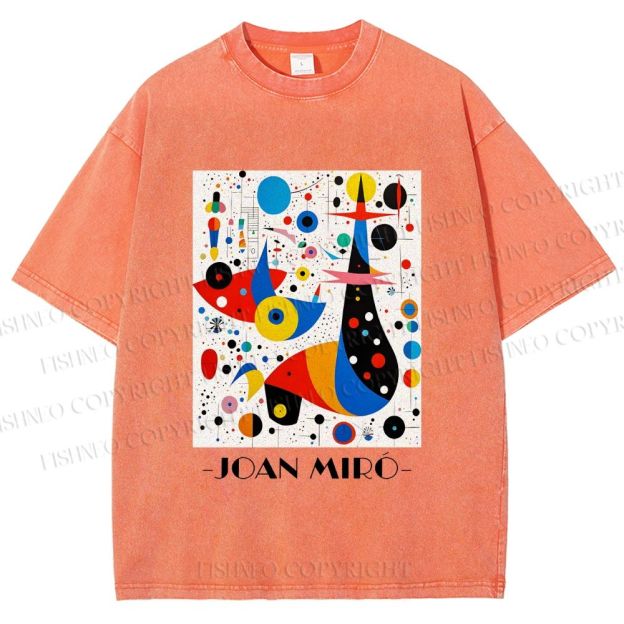 Unisex Joan Miro Birds Upside Down Printed Washed Tee