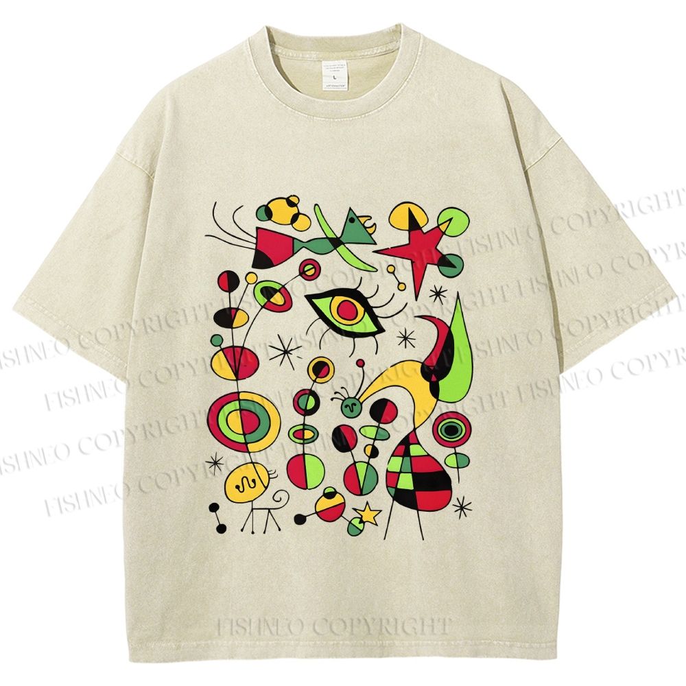 Unisex Joan Miro Graffiti Printed Washed Tee