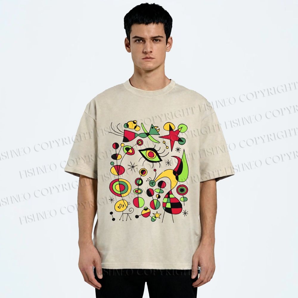 Unisex Joan Miro Graffiti Printed Washed Tee