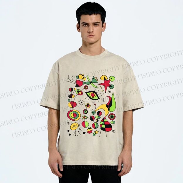 Unisex Joan Miro Graffiti Printed Washed Tee
