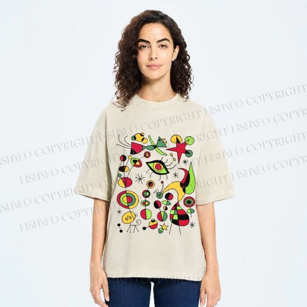 Unisex Joan Miro Graffiti Printed Washed Tee