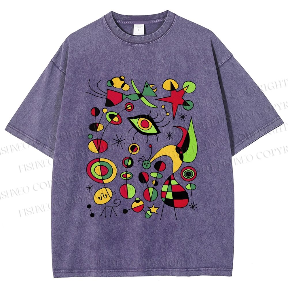 Unisex Joan Miro Graffiti Printed Washed Tee