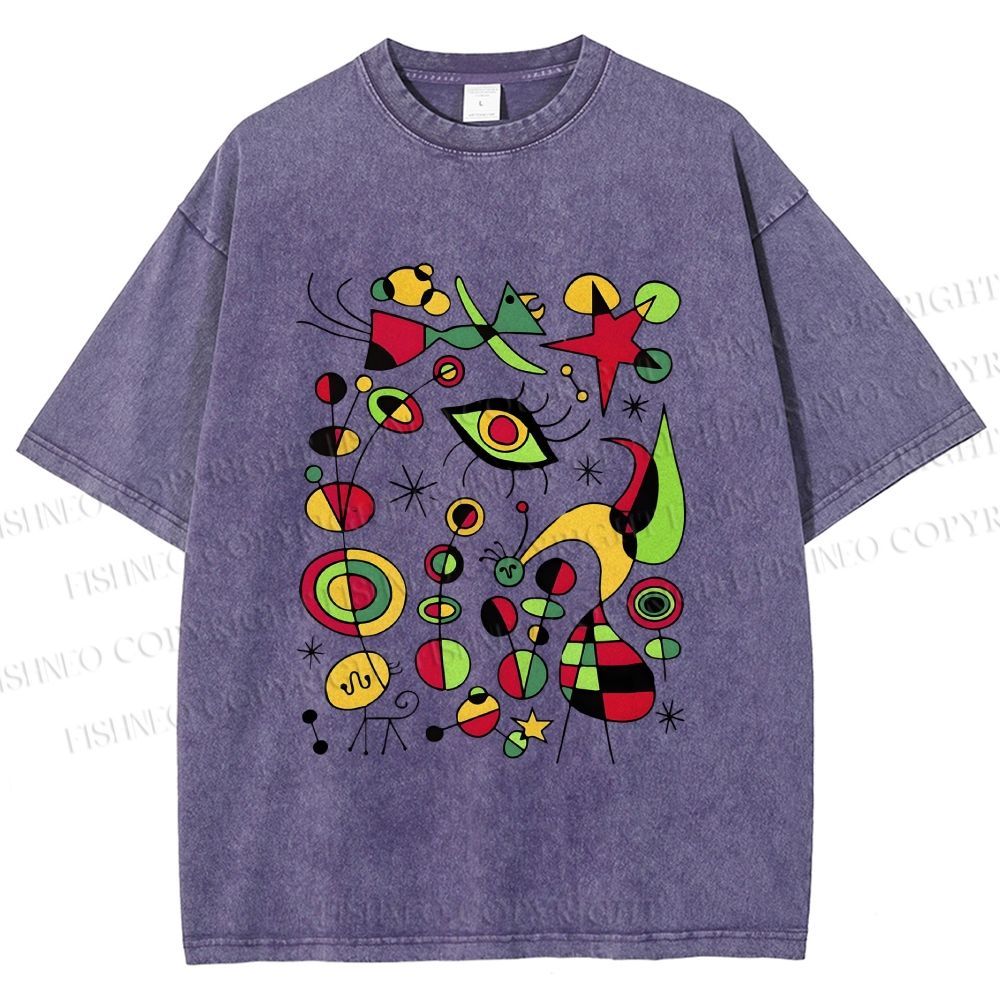 Unisex Joan Miro Graffiti Printed Washed Tee