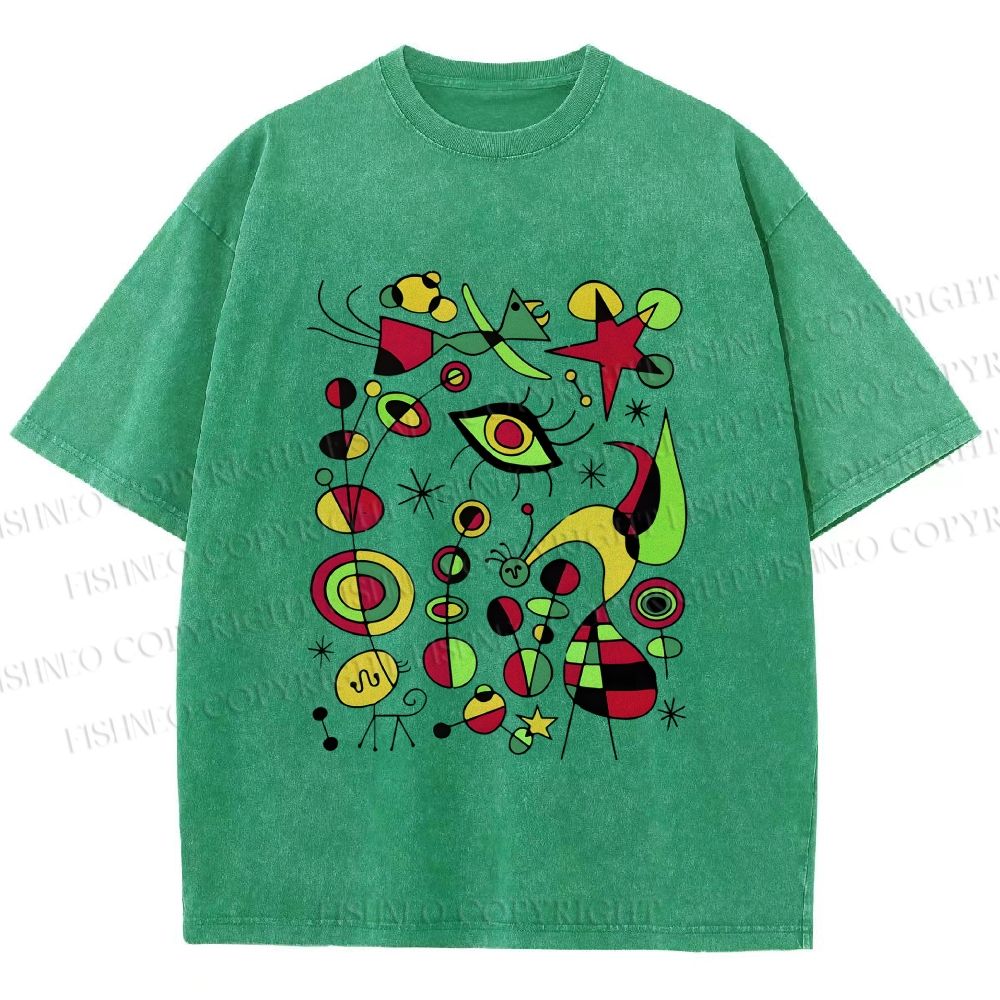 Unisex Joan Miro Graffiti Printed Washed Tee