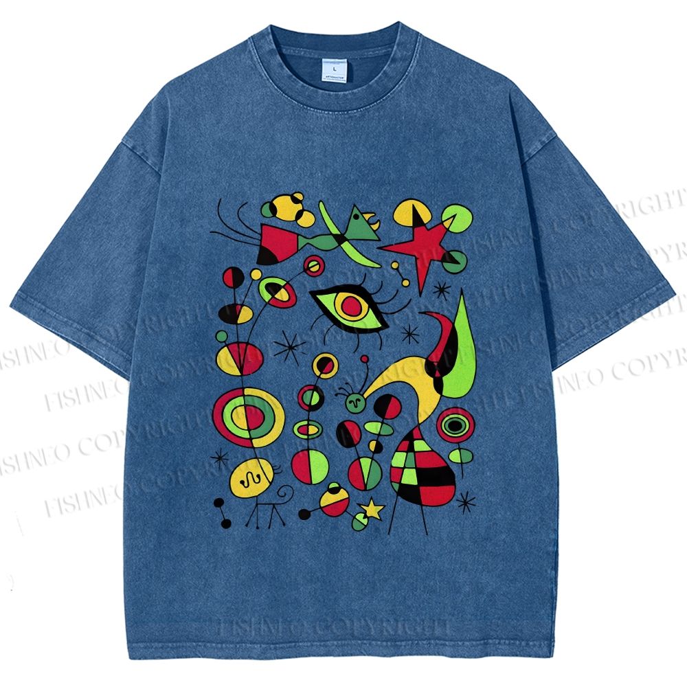 Unisex Joan Miro Graffiti Printed Washed Tee