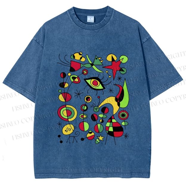 Unisex Joan Miro Graffiti Printed Washed Tee