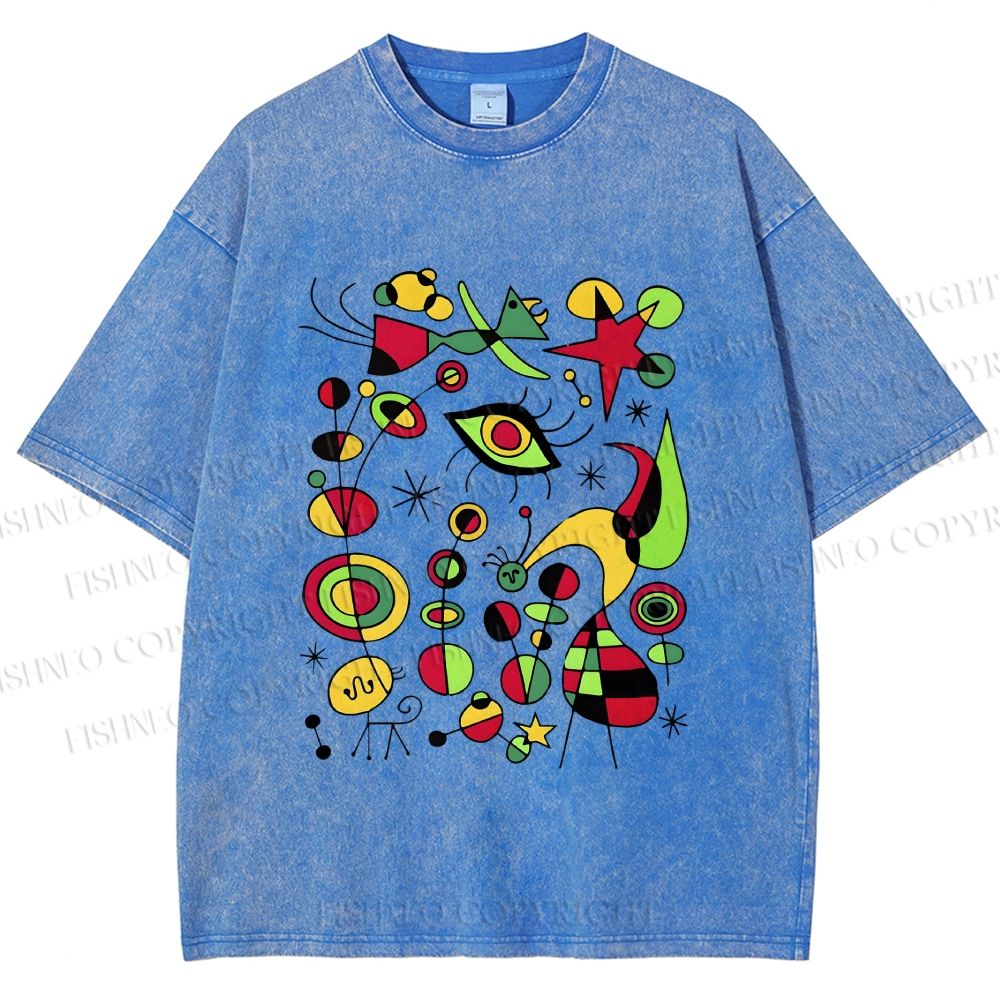 Unisex Joan Miro Graffiti Printed Washed Tee