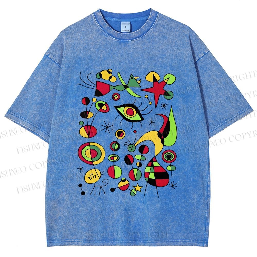 Unisex Joan Miro Graffiti Printed Washed Tee