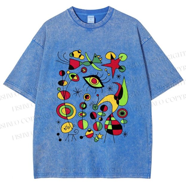 Unisex Joan Miro Graffiti Printed Washed Tee