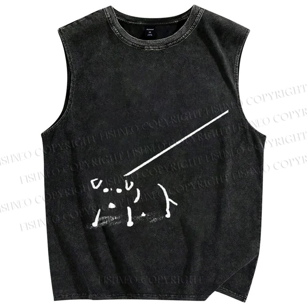 Unisex Dog on a Leash Printed Washed Tank Top