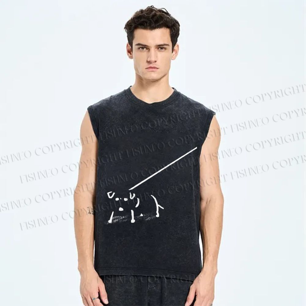 Unisex Dog on a Leash Printed Washed Tank Top