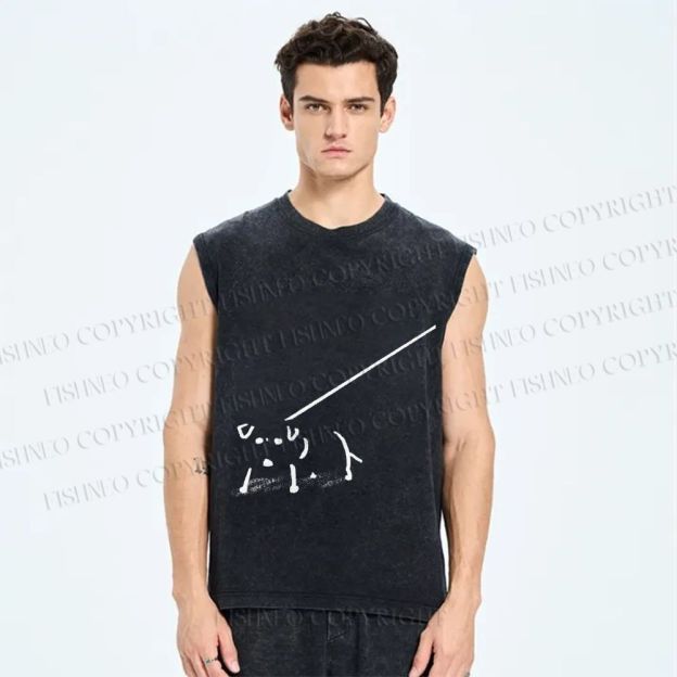 Unisex Dog on a Leash Printed Washed Tank Top