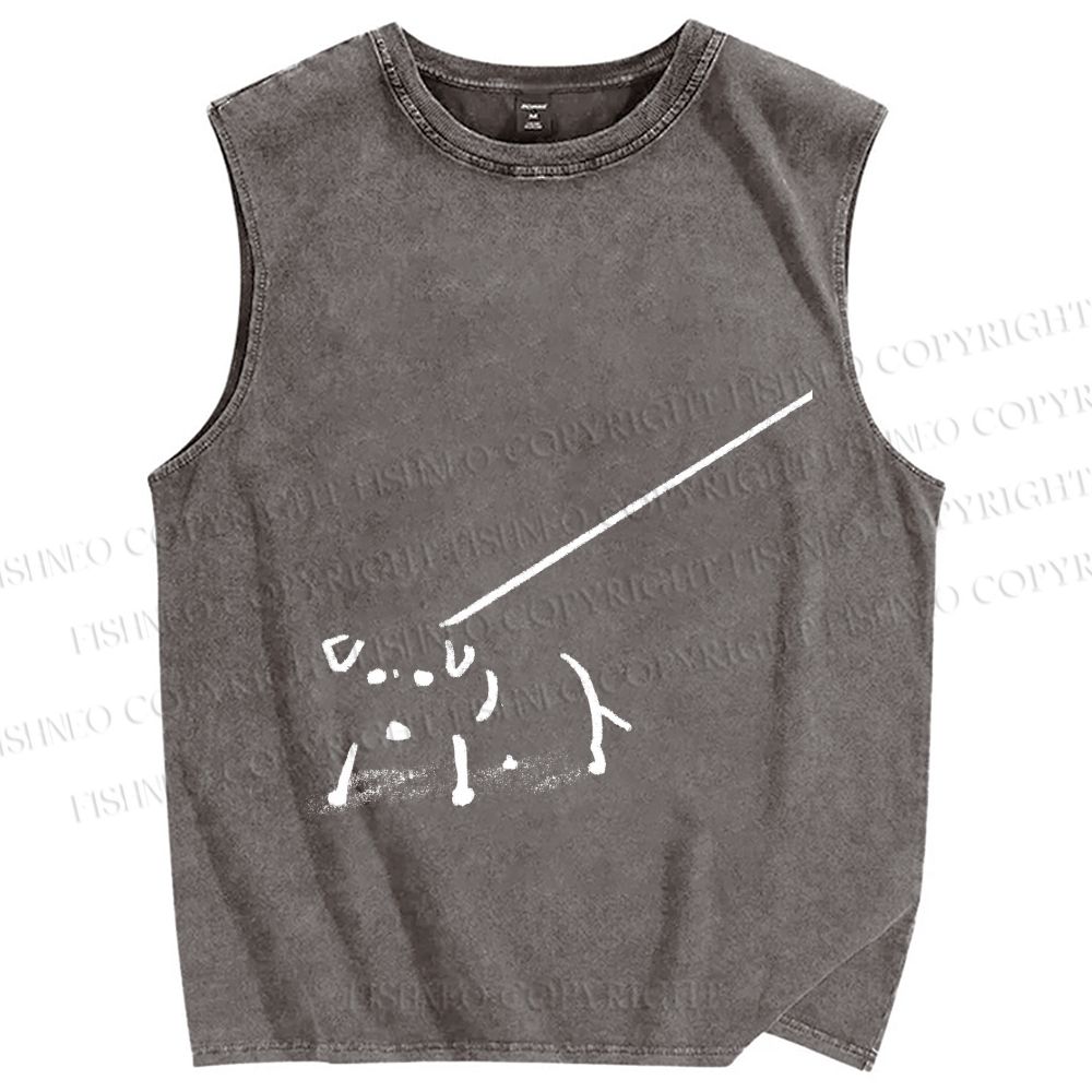 Unisex Dog on a Leash Printed Washed Tank Top