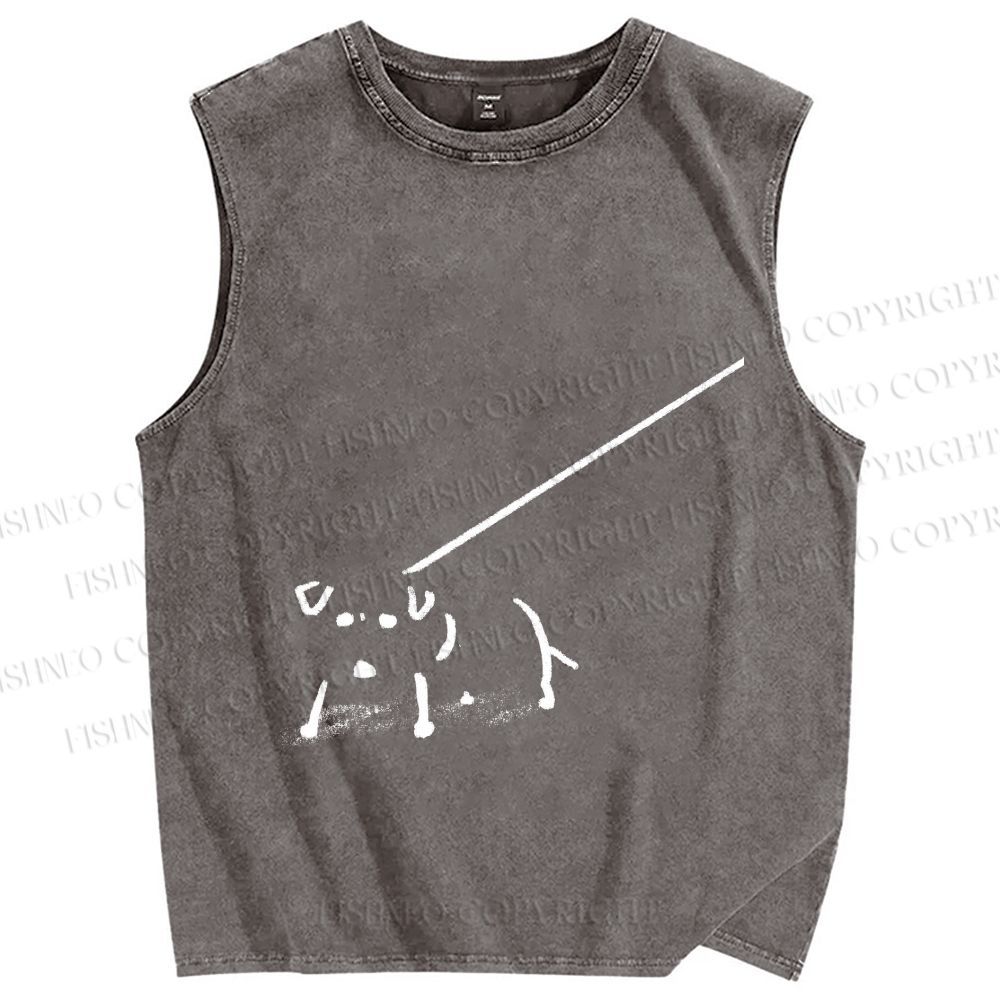 Unisex Dog on a Leash Printed Washed Tank Top