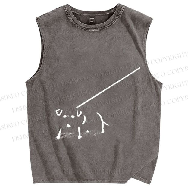 Unisex Dog on a Leash Printed Washed Tank Top