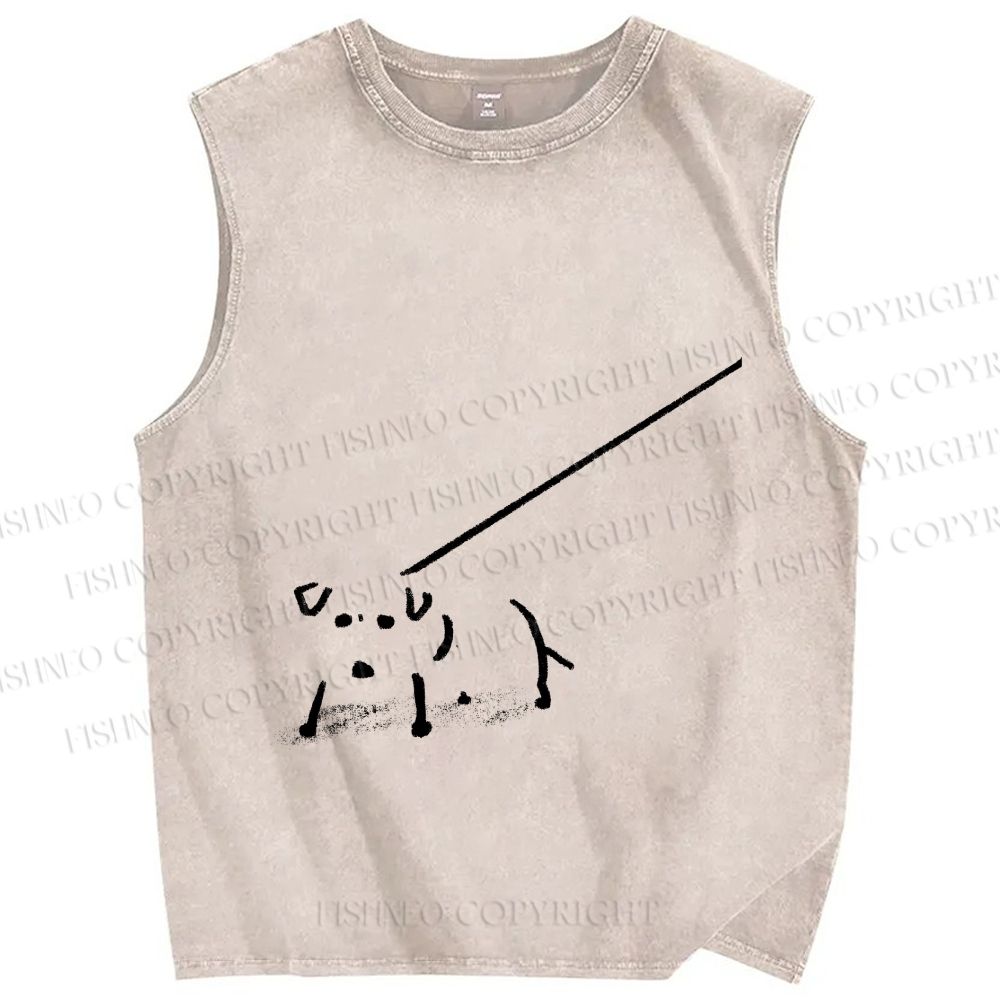 Unisex Dog on a Leash Printed Washed Tank Top