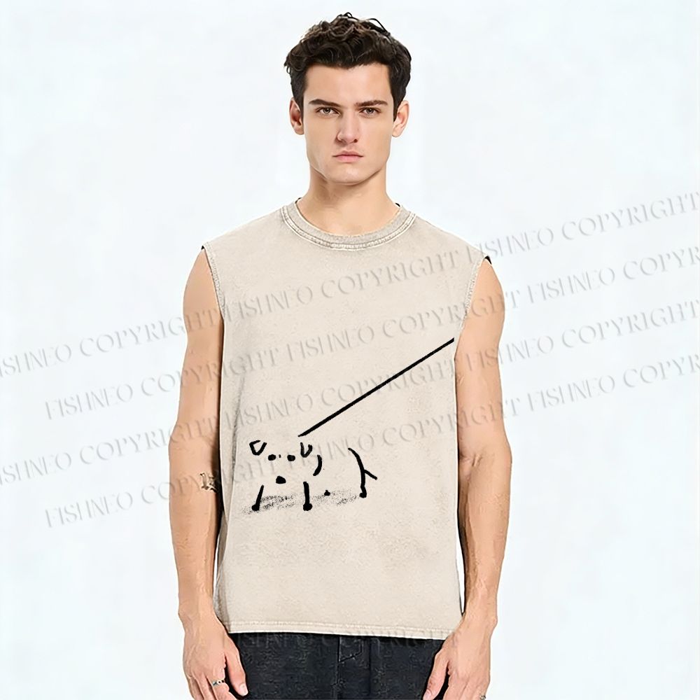 Unisex Dog on a Leash Printed Washed Tank Top
