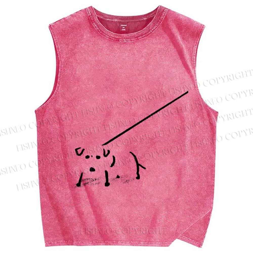 Unisex Dog on a Leash Printed Washed Tank Top