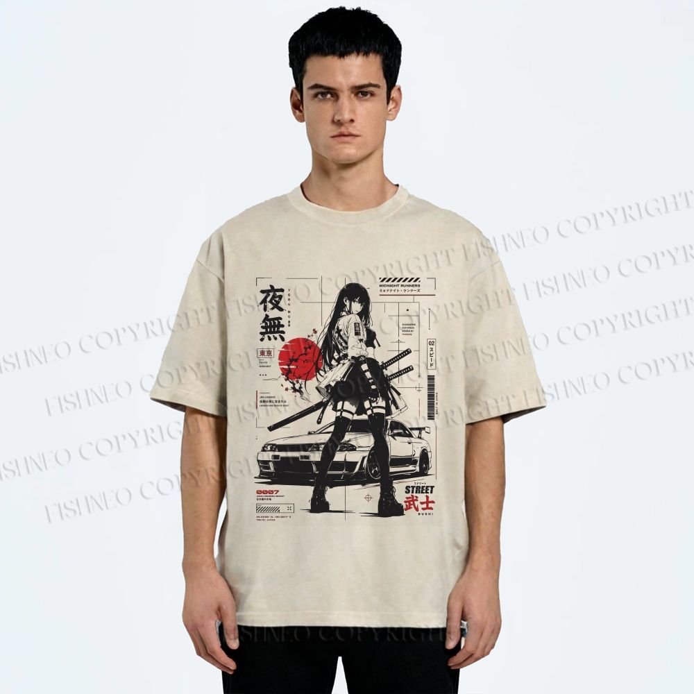 Unisex Tokyo JDM Girl Printed Washed Tee