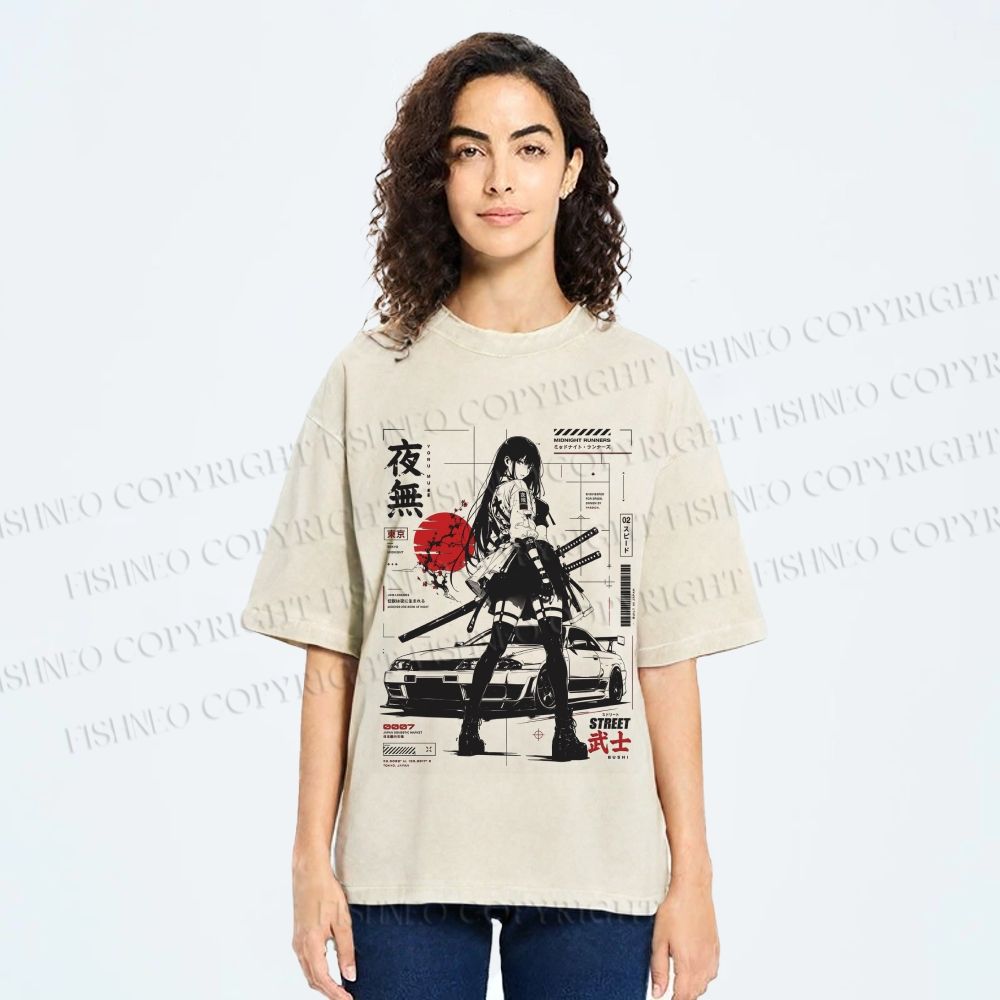 Unisex Tokyo JDM Girl Printed Washed Tee