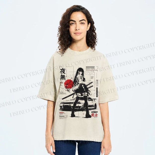 Unisex Tokyo JDM Girl Printed Washed Tee