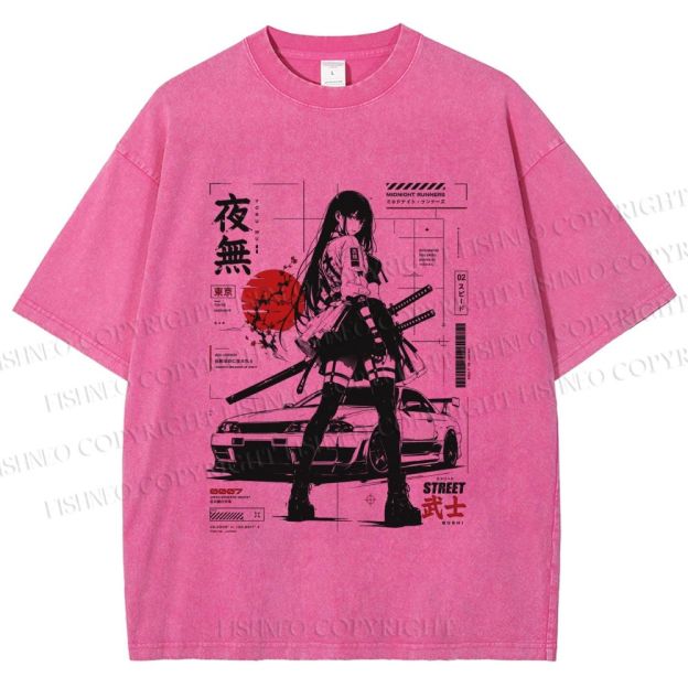 Unisex Tokyo JDM Girl Printed Washed Tee