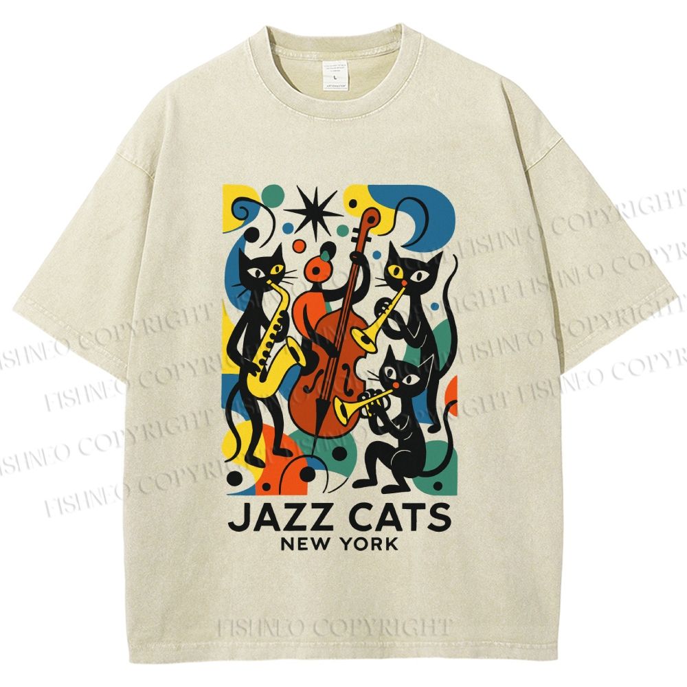 Unisex Jazz Cats Printed Washed Tee