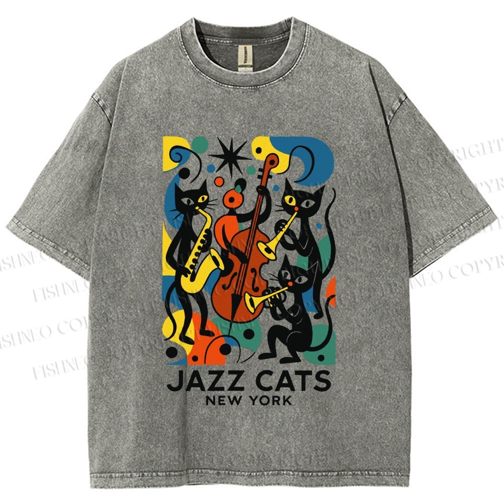 Unisex Jazz Cats Printed Washed Tee