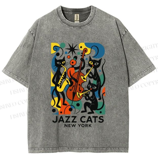 Unisex Jazz Cats Printed Washed Tee