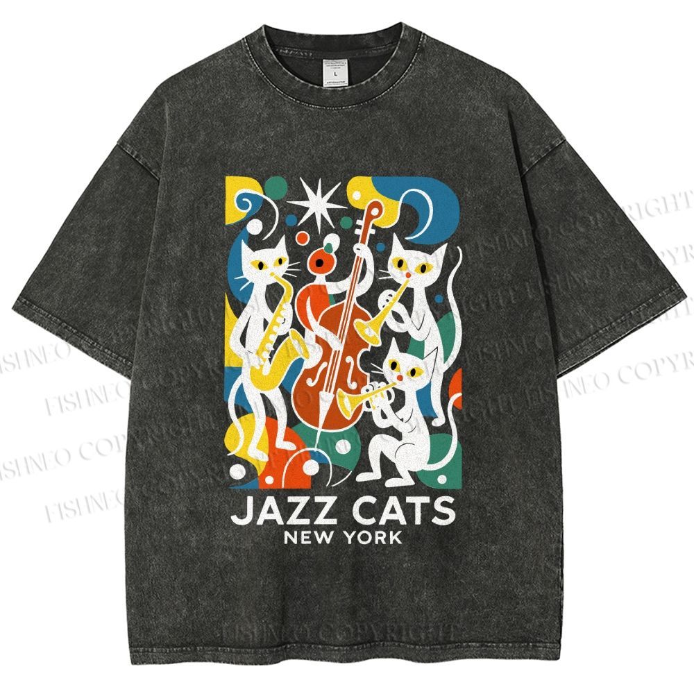 Unisex Jazz Cats Printed Washed Tee