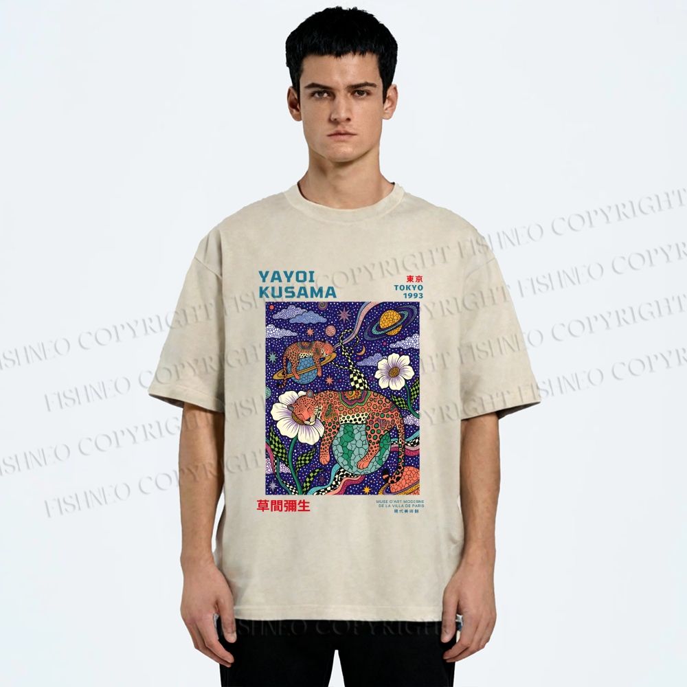 Unisex Kusama Dot Leopard Printed Washed Tee