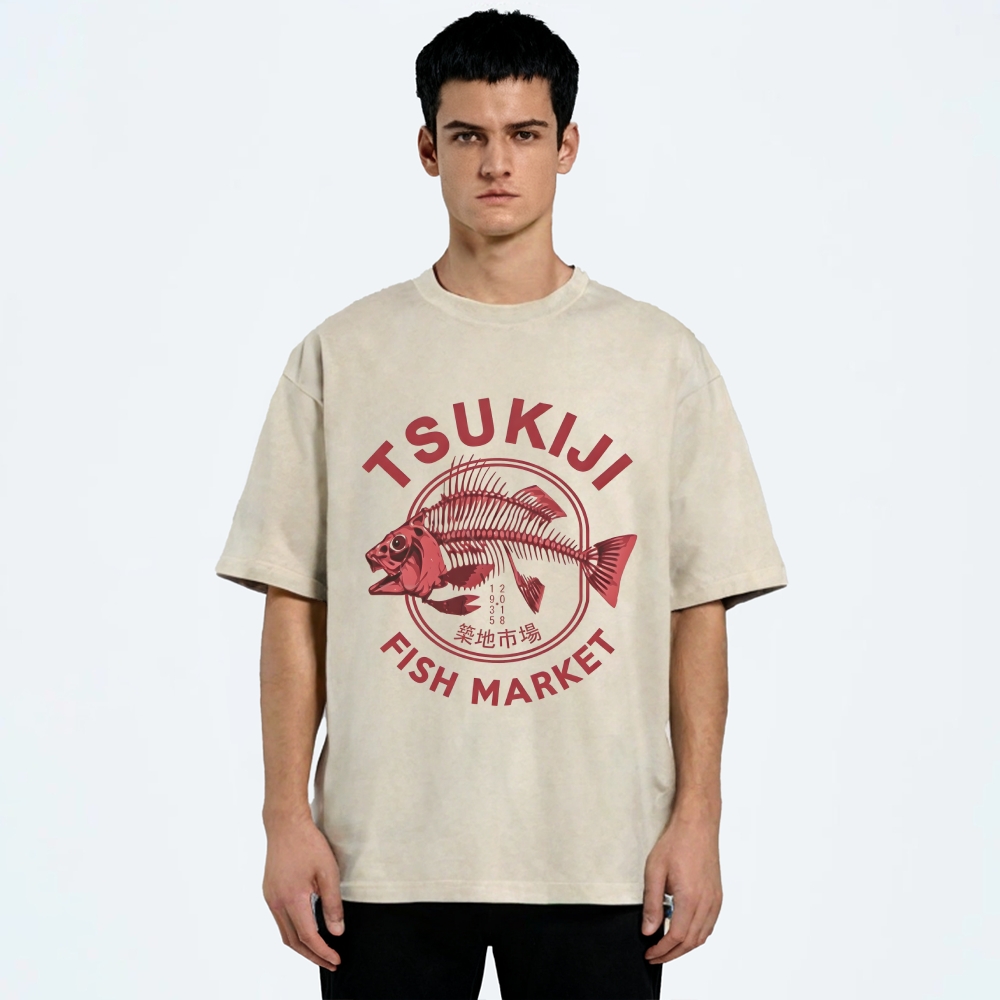 Tokyo Tsukiji Fish Market Vintage Japan Washed T-Shirt