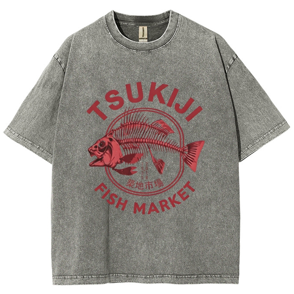 Tokyo Tsukiji Fish Market Vintage Japan Washed T-Shirt