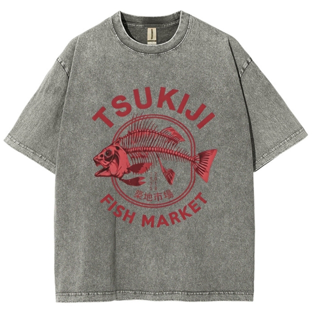 Tokyo Tsukiji Fish Market Vintage Japan Washed T-Shirt