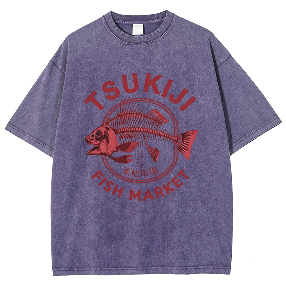 Tokyo Tsukiji Fish Market Vintage Japan Washed T-Shirt