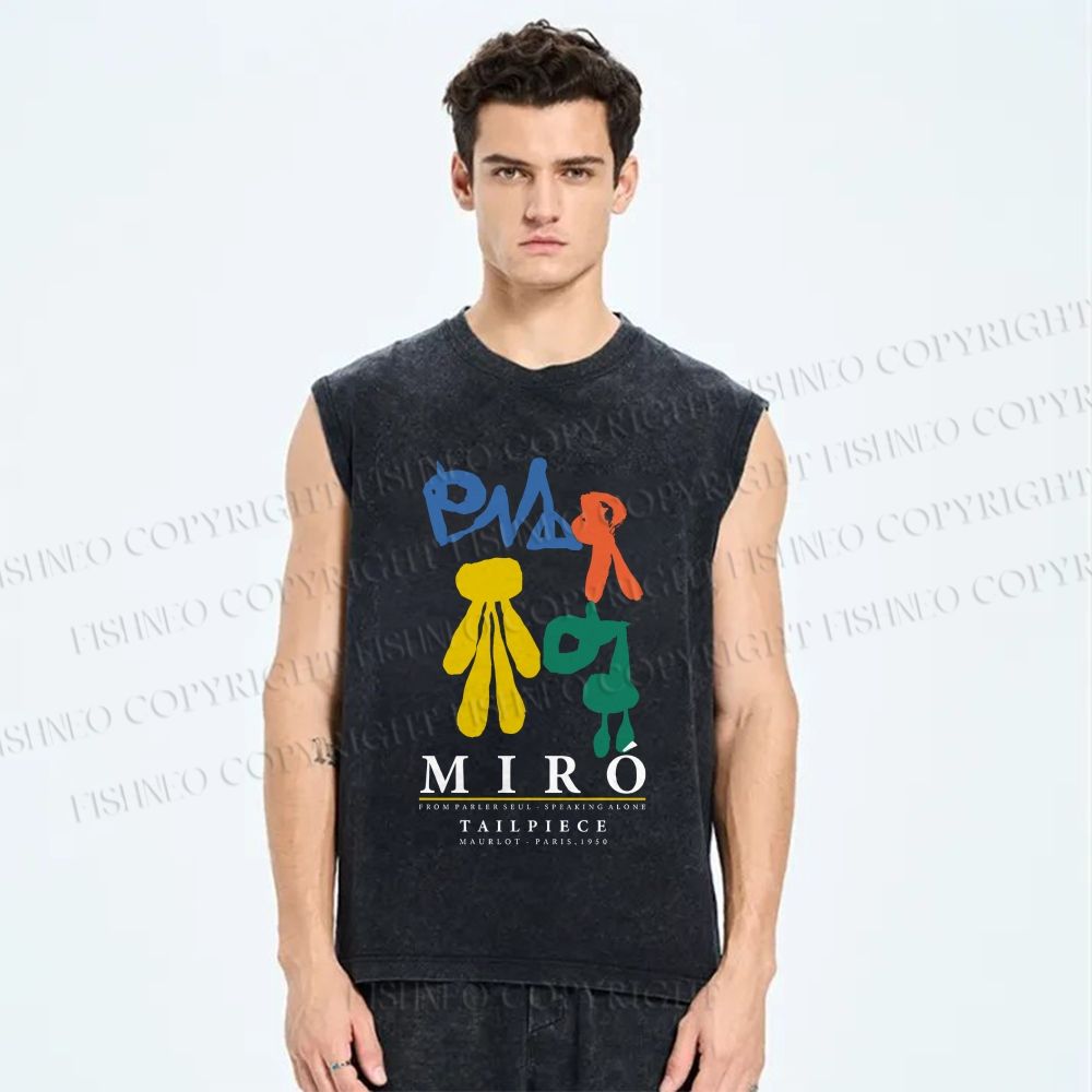 Unisex Joan Miro Tailpiece Printed Washed Tank Top