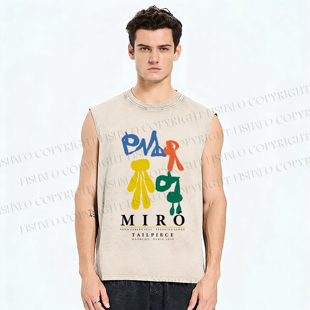 Unisex Joan Miro Tailpiece Printed Washed Tank Top