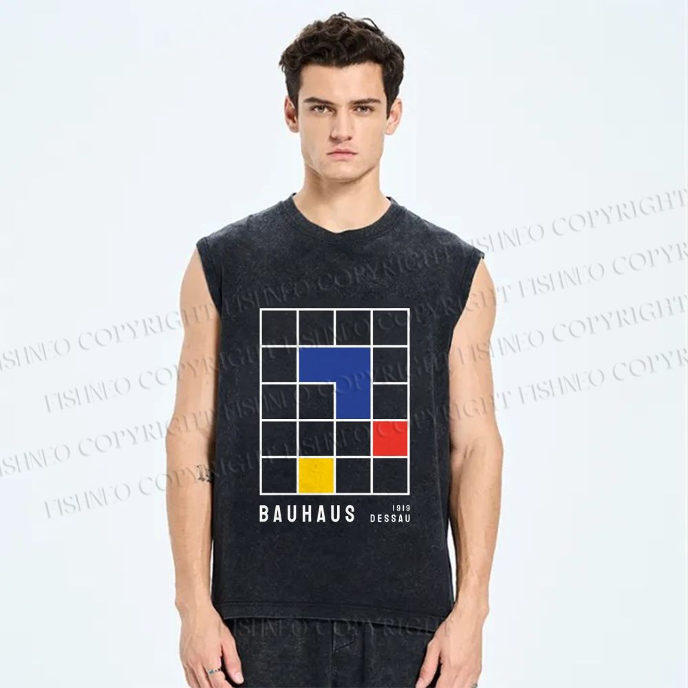 Unisex Bauhaus Color Grid Printed Washed Tank Top