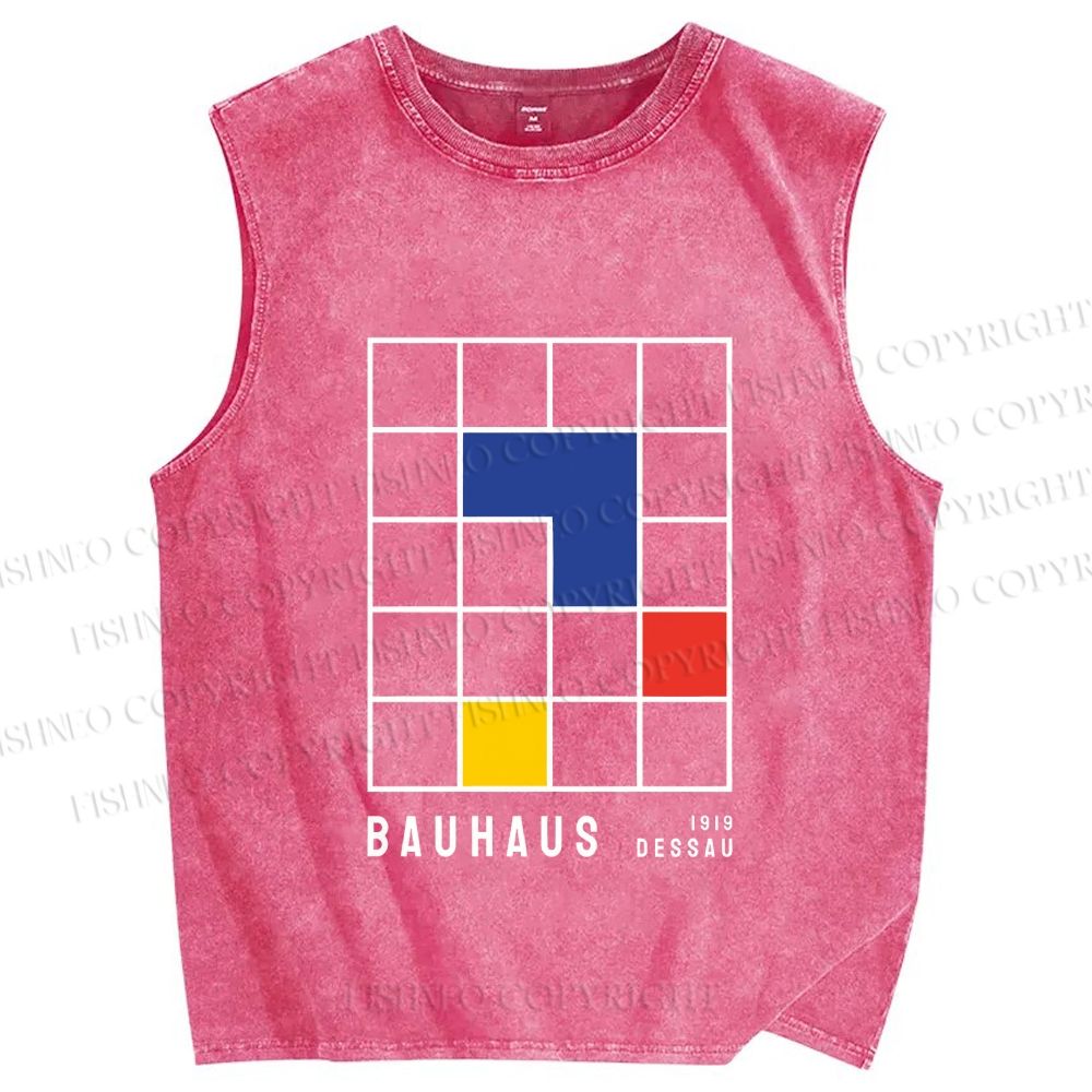 Unisex Bauhaus Color Grid Printed Washed Tank Top