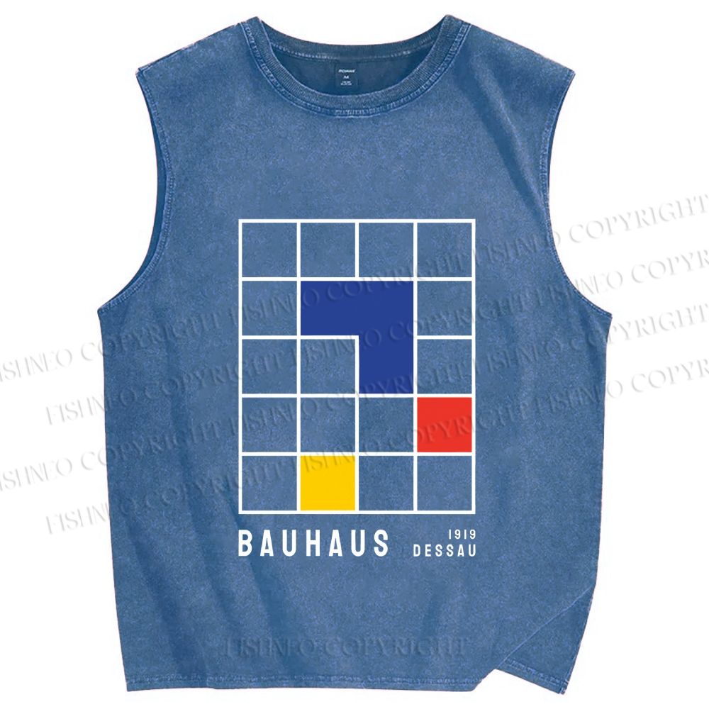 Unisex Bauhaus Color Grid Printed Washed Tank Top