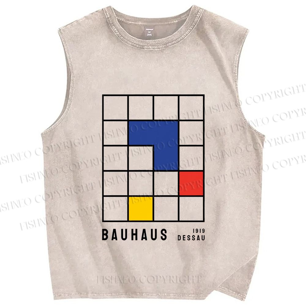 Unisex Bauhaus Color Grid Printed Washed Tank Top
