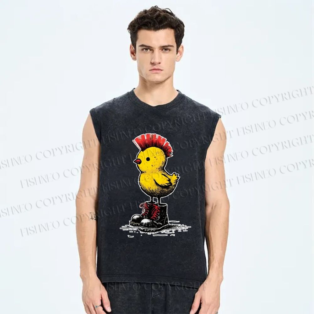 Unisex Punk Chick Printed Washed Tank Top