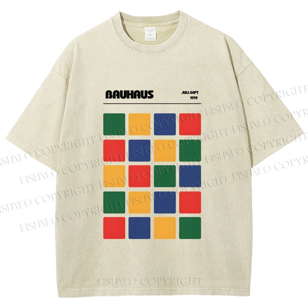 Unisex Bauhaus Color Grid Printed Washed Tee