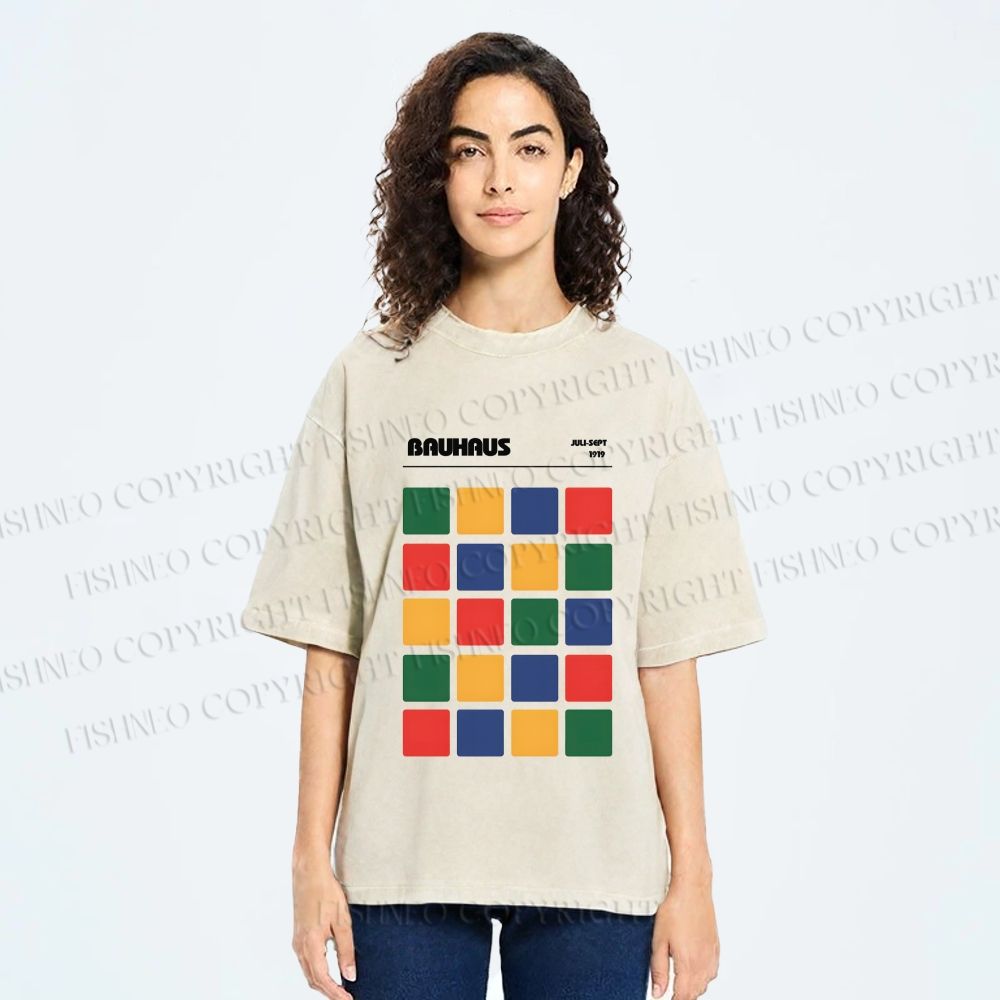 Unisex Bauhaus Color Grid Printed Washed Tee