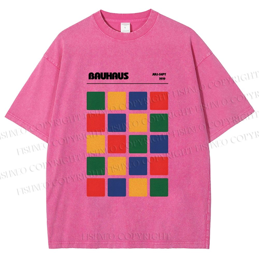 Unisex Bauhaus Color Grid Printed Washed Tee