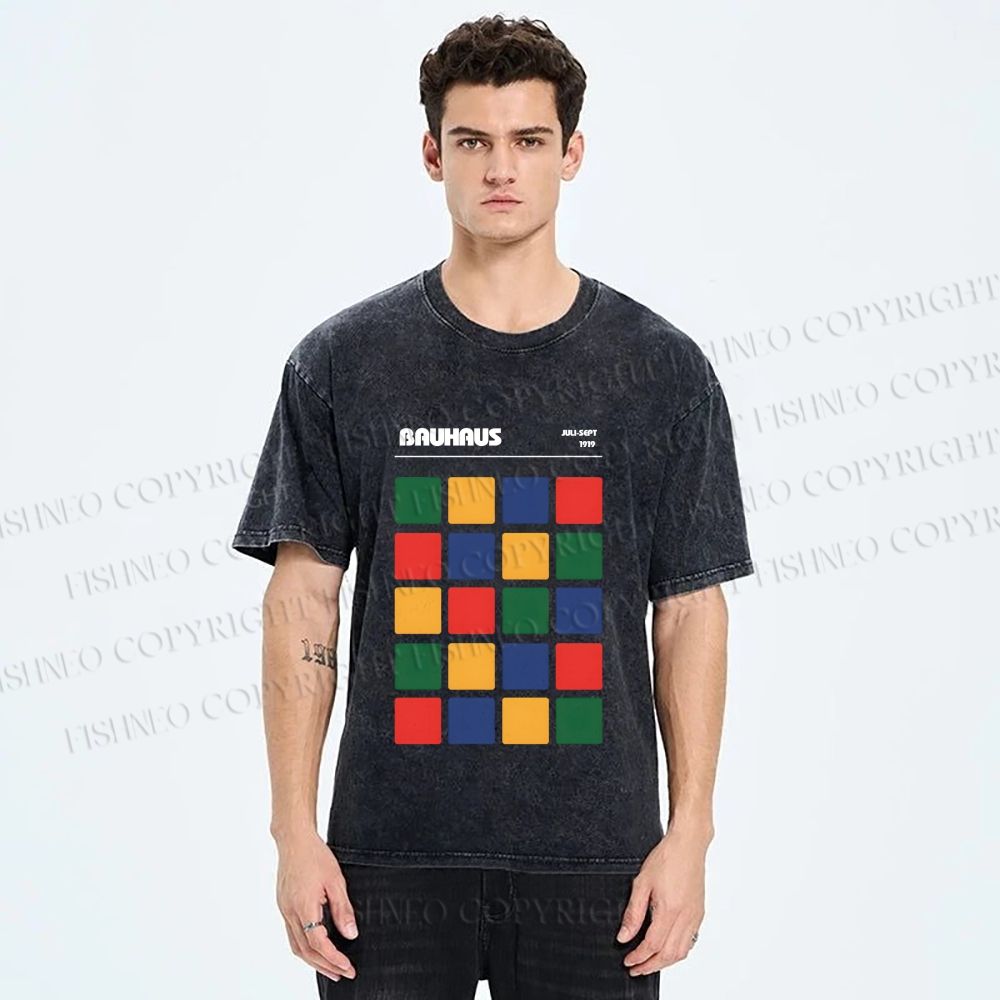 Unisex Bauhaus Color Grid Printed Washed Tee