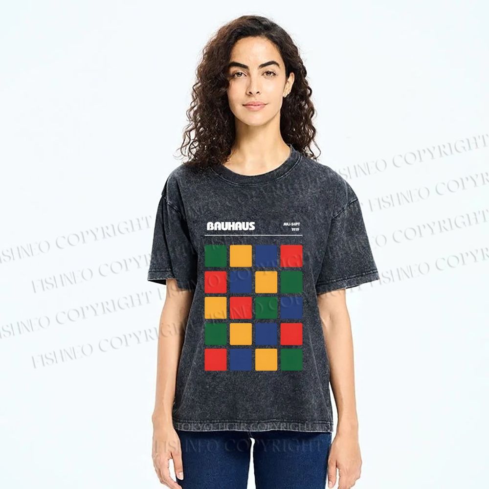Unisex Bauhaus Color Grid Printed Washed Tee
